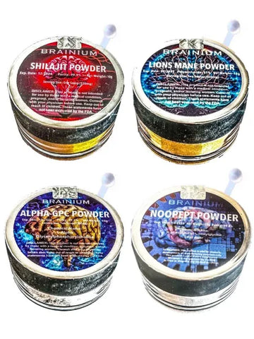 Brainium Bundle - Noopept 5g - Alpha-GPC 10g - Lion’s Mane 10g - Shilajit 10g